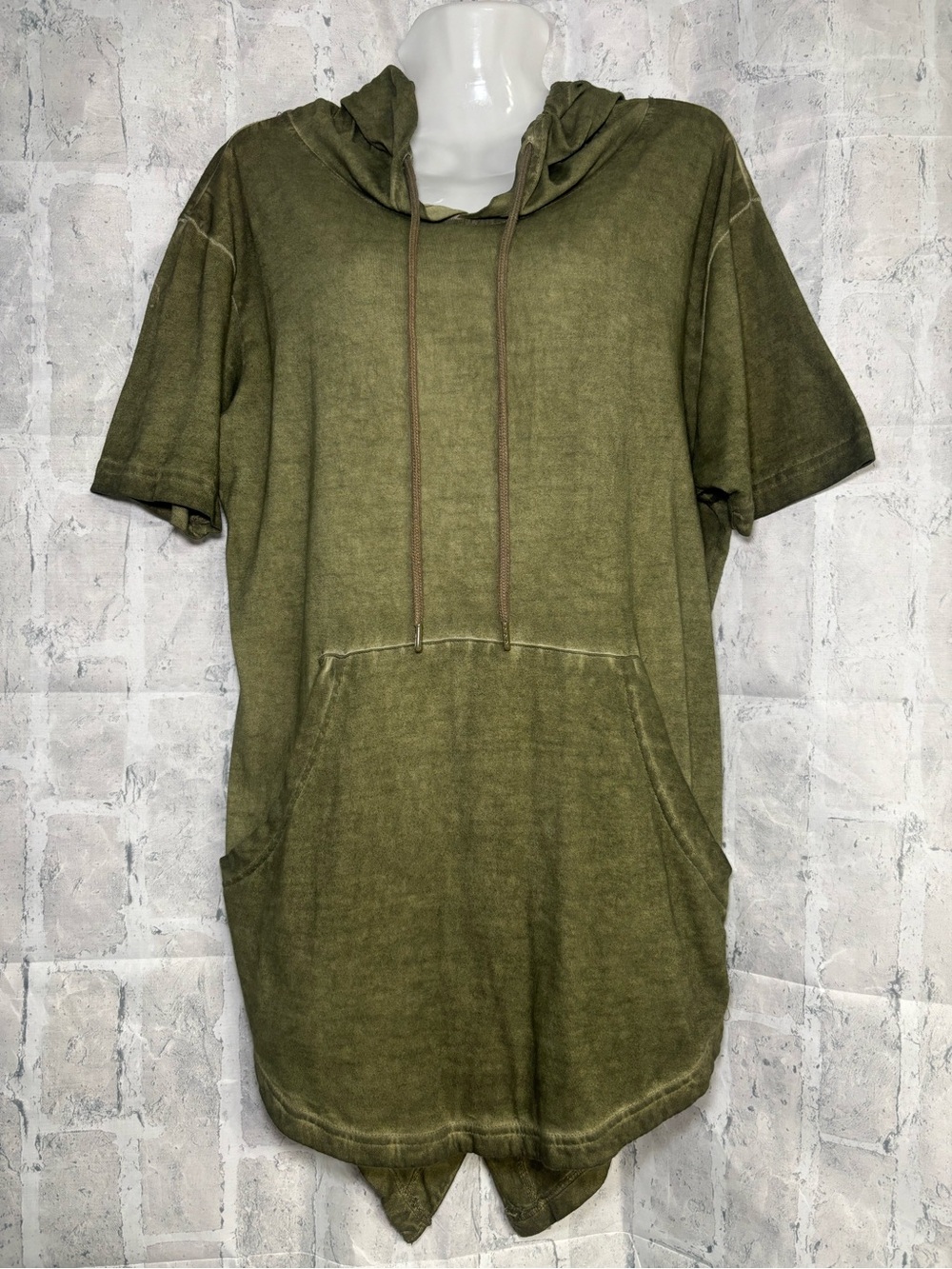 FWRD Denim & Co Olive Green Hooded Short-Sleeve Dress or Top